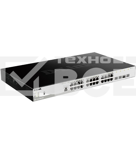 Коммутатор D-Link DGS-1210-28MP/ME/B1A Управляемый коммутатор 2 уровня с 24 портами 10/100/1000Base-T и 4 портами 1000Base-X SFP (24 порта с поддержкой PoE 802.3af/802.3at (30 Вт), PoE-бюджет 370 Вт)