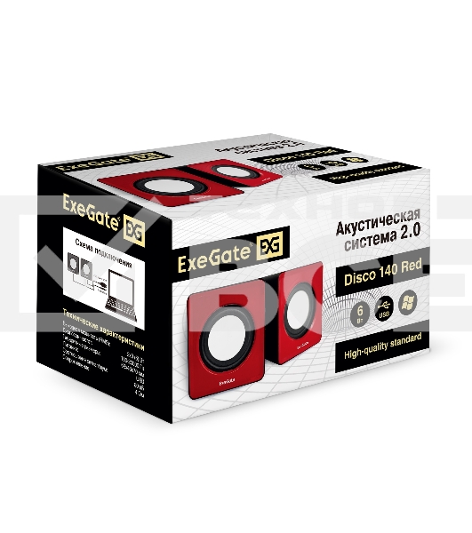 Акустическая система 2.0 ExeGate EX289920RUS Disco 140 Red (питание USB, 2х3Вт (6Вт RMS), 100-20000Гц, красный)