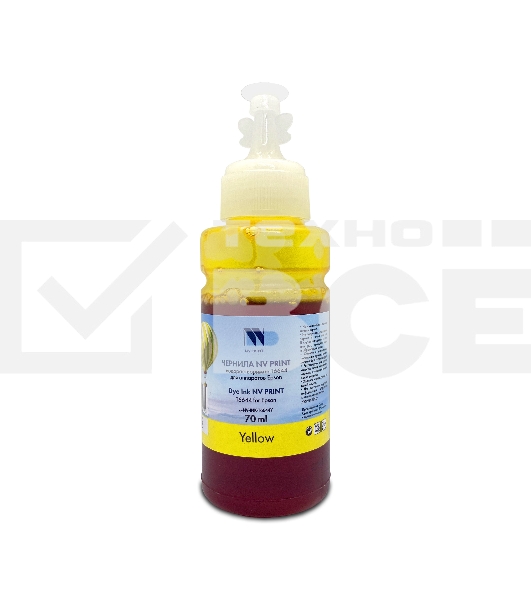 Чернила NV PRINT водорастворимые T6644 для аппаратов Epson L100, L110, L120, L132, L200, L210, L222, L300, L312, L350, L355, L362, L366, L456, L550, L555, L566, L1300, L386, L486, L121, L3050, L3060, L3070, L364, L382, L605, L655, L1455 (70 ml) Yellow