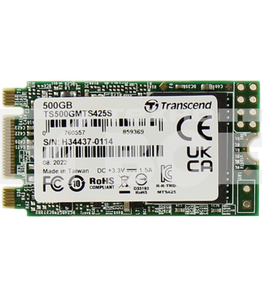 Накопитель SSD M.2 Transcend 500Gb MTS425 TS500GMTS425S (SATA3, up to 530/480MBs, 3D NAND, 180TBW, 22x42мм)