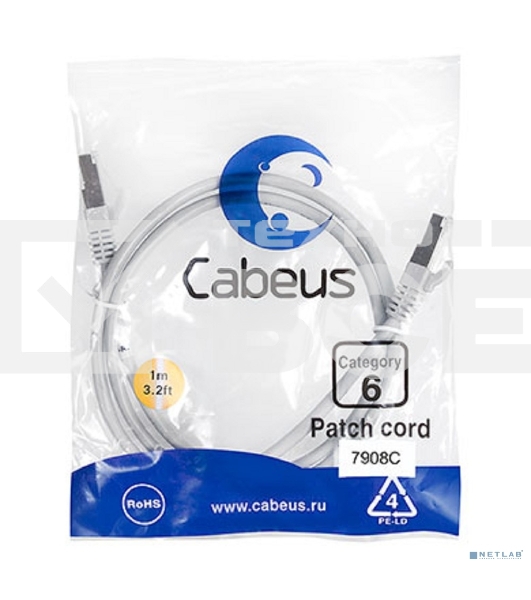 Шнур комм. Cabeus, cat.6, экр., F/UTP, RJ45/RJ45, LSZH, AWG24, 1м, серый