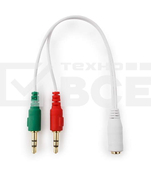 Кабель аудио сигнала Cablexpert, Jack3.5 нушники + 3.5 микрофон-> Jack3.5 4pin, длина 20см, белый
