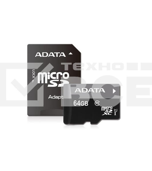 Флеш карта microSDXC 64GB ADATAUHS-1 CL10 (AUSDX64GUICL10-RA1) + SD adaptor