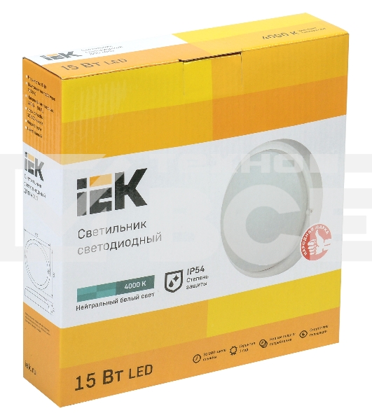 Светильник Iek LDPO0-4003-15-4000-K01LED ДПО 4003 15Вт IP54 4000K круг белый IEK