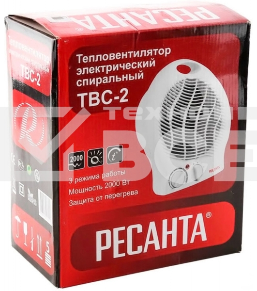 Тепловые пушки Ресанта ТВС-2 [67/2/2] Тепловентилятор { спиральный, вентилятор/1000/2000 Вт, защита от перегрева }