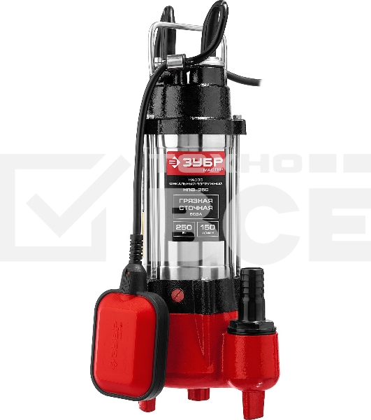 Насос ЗУБР НПФ-250 фекальный погружной 250Вт пропускная способность 150 л/мин напор 7.5м чугунн