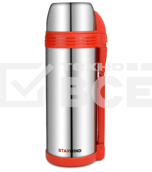 Термос Starwind 30-1800 1.8 л, серебристый/красный, картонная коробка