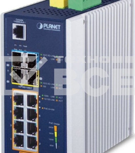 Коммутатор PLANET IP30 Industrial L2+/L4 8-Port 1000T 802.3at PoE+ 2-port 100/1000X SFP + 2-port 10G SFP+ Full Managed Switch
