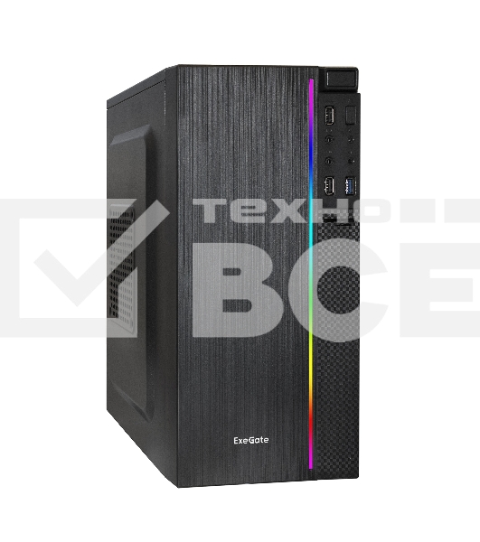 Компьютерный корпус Minitower ExeGate mEVO-9302-NPX400 (mATX, БП 400NPX с вент. 12см, 2*USB+1*USB3.0, HD аудио, черный, с RGB подсветкой)