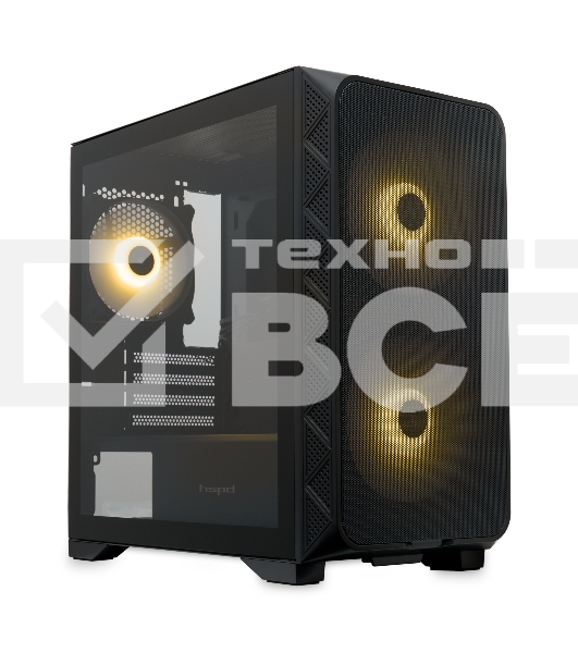 Компьютерный корпус без блока питания HSPD M321, Mesh Mini-tower, черный, slide TG, 0.45 SPCC, 2x140мм ARGb+1x120мм ARGb mATX, mITX 160/340/184мм 2x2.5