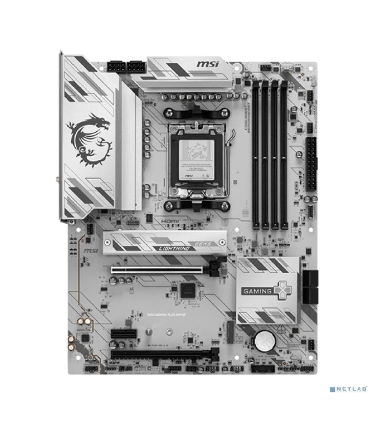 Материнская плата MSI B850 GAMING PLUS WIFI6E, AM5, AMD B850, 4xDDR5, 4xSATA, 2xM.2, 1xPCIe 4.0 x16, 1xPCIe 4.0 x4, 1xPCIe 3.0 x1, 1xDP, 1xHDMI, 1x2.5Gb LAN, Wi-Fi 6E, Bluetooth 5.3, 1xUSB-C 10Gbps, 3xUSB-A 10Gbps, 4xUSB-A 5Gbps, 2x3.5 мм, 7.1, ATX