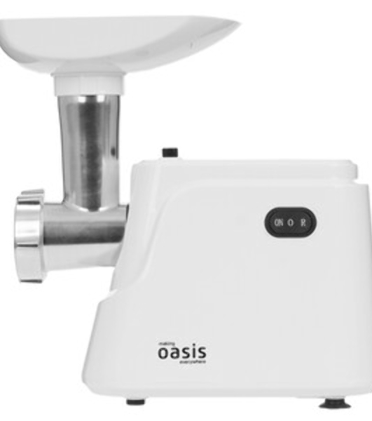 Мясорубка электрическая OASIS MG-TK1 белый, 1500 Вт, 1.8 кг/мин, реверс, защита от перегрузки, насадки - 4