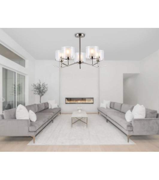 Люстра Ambrella light LH57001/5 SN/FR никель/белый матовый E14/5 max 40W D690*390