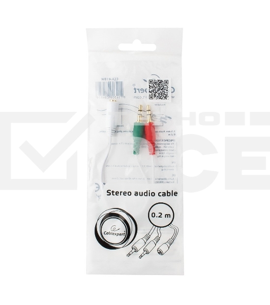 Кабель аудио сигнала Cablexpert, Jack3.5 нушники + 3.5 микрофон-> Jack3.5 4pin, длина 20см, белый