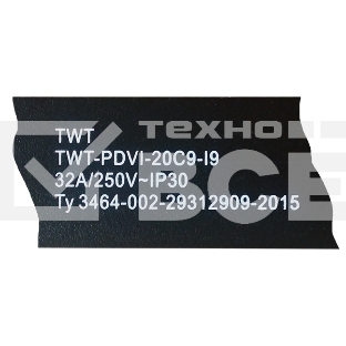 Вертикальный блок розеток, 20xC19, 250V, 32A, A/V-метр, шнур 3 метра, вилка IEC309