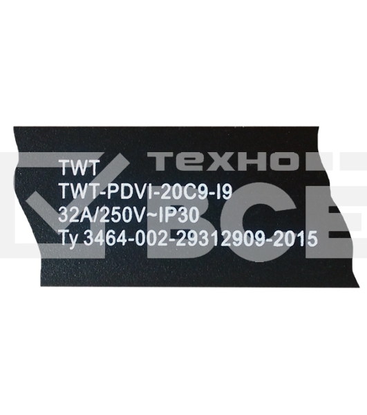 Вертикальный блок розеток, 20xC19, 250V, 32A, A/V-метр, шнур 3 метра, вилка IEC309