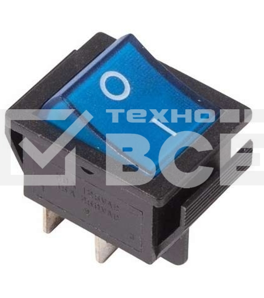 Выключатель клавишный 250V 16А (4с) ON-OFF синий  с подсветкой  Rexant