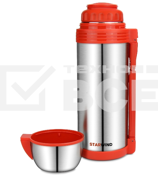 Термос Starwind 30-1800 1.8 л, серебристый/красный, картонная коробка