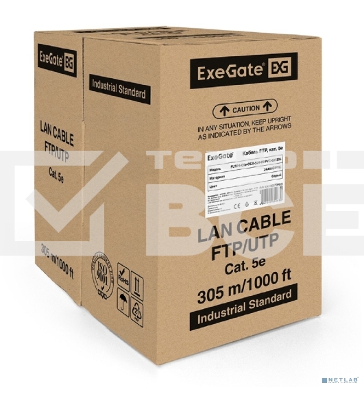 Кабель Exegate FTP 4 пары кат.5e CCA, экран, 305м pullbox, серый