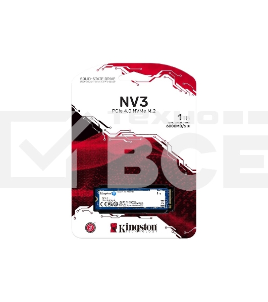 Накопитель SSD Kingston NV3, 1Tb, M.2 2280, NVMe, PCIe 4.0, R/W 6000/4000