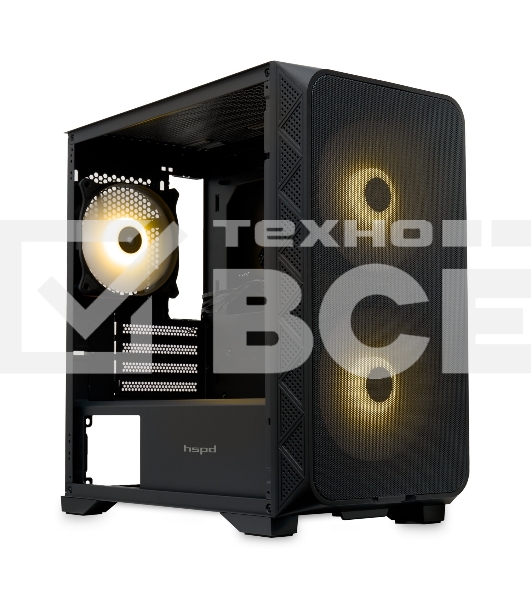 Компьютерный корпус без блока питания HSPD M321, Mesh Mini-tower, черный, slide TG, 0.45 SPCC, 2x140мм ARGb+1x120мм ARGb mATX, mITX 160/340/184мм 2x2.5