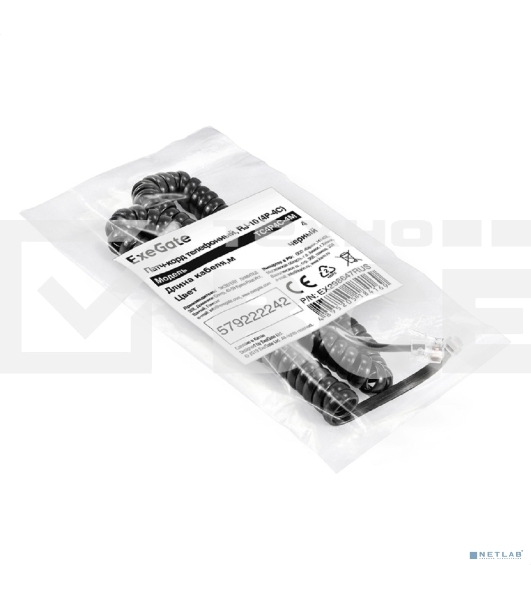 Патч-корд телефонный ExeGate TC4P4C-4M (шнур для телефонной трубки, витой, RJ-10 (4P-4C), 4м, черный)