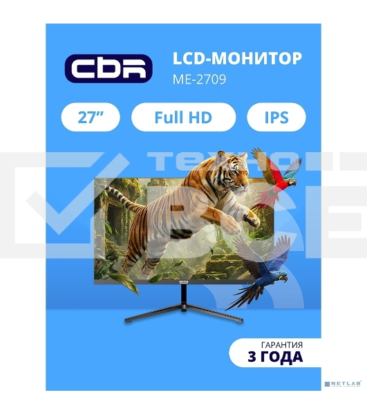 Монитор 27' CBR ME-2709 IPS 1920x1080, 100 Гц, 5 мс, 16:9, 250 кд/м², VGA, HDMI, DP, 3.5 Jack, динамики (2×3 Вт), HDR10, FreeSync, черный