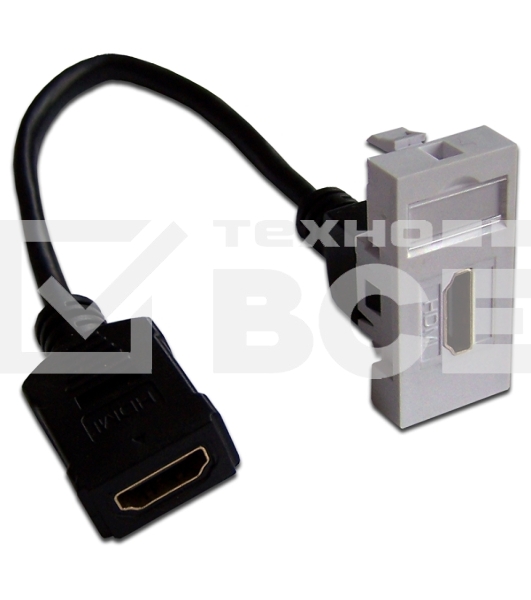 Вставка Mosaic 22.5x45 , адаптер в комплекте HDMI с удлинителем, мама-мама, белая