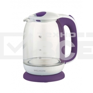Чайник электрический Willmark WEK-1704G (1.7л, пов. на 360 град., стекло, 2200Вт) (Белый/фиолет)