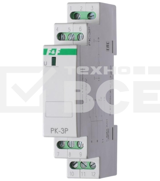 Реле промежуточное PK-3P (монтаж на DIN-рейке 35мм 220В 50Гц 3х8А 3NO/NC IP20) F&F EA06.001.023