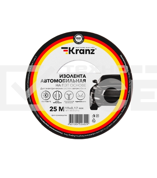 Изолента автомобильная KRANZ полиэстер, 0.17х19 мм, 25 м