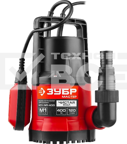 Насос ЗУБР НПЧ-М1-400 мастер м1 погружной дренажный для чистой воды частицы до 5мм 400Вт 120л/мин