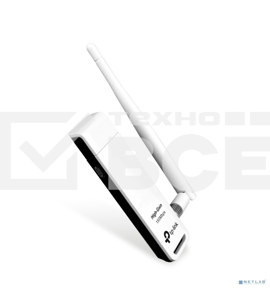 Адаптер TP-Link SOHO TL-WN722N 150Mbps High Gain Wireless N USB Adapter with Cradle, 1T1R, 2.4GHz, 802.11n/g/b, 1 detachable antenna