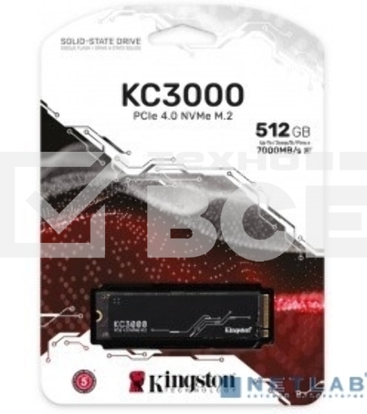 Накопитель SSD Kingston 512Gb M.2 KC3000 <SKC3000S/512G> (PCI-E 4.0 x4, up to 7000/3900Mbs, 3D TLC, NVMe, 400TBW, Phison E18, 22х80mm, LP heatsink)