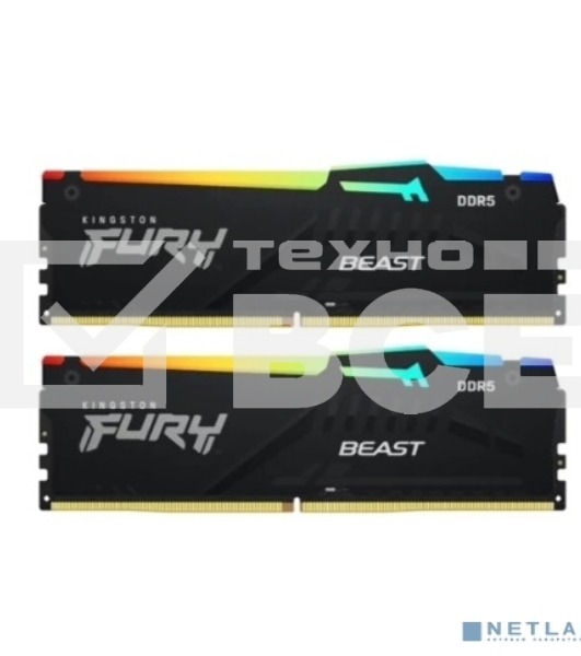 Оперативная память Kingston Fury Beast, DDR5, 32GB (2x16GB), 5200MHz, CL36, с радиаторами, RGB, черный