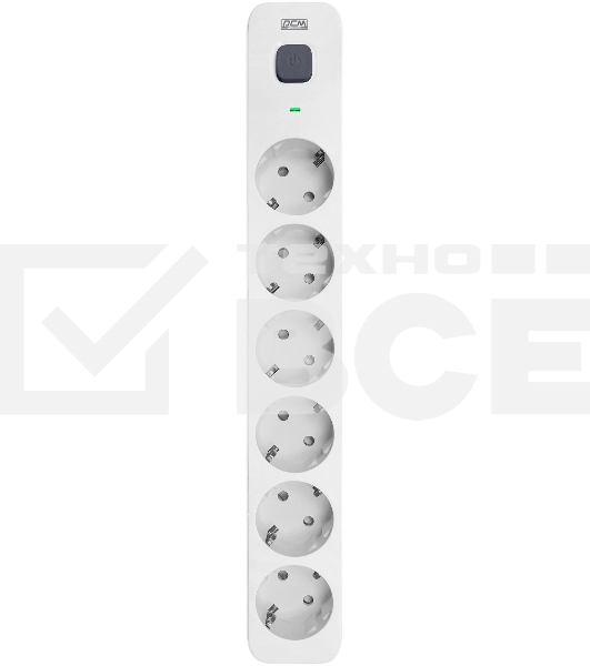 Сетевой фильтр Powercom SP-06W 3,0 м 3.0 м, 6 розеток, белый/серый, коробка