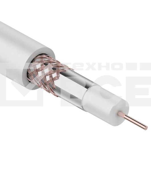 Кабель коаксиальный Rexant RG-59U+Cu, 75 Ом, Cu/Al/Cu, 64%, бухта 305 м, белый