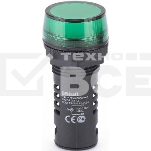 Лампа коммутационный ADDS ?22 мм LED зел. 220В AC/DC ЛK-22 DEKraft Лампа комм. ADDS ?22 мм LED зел. 220В AC/DC ЛK-22 DEKraft