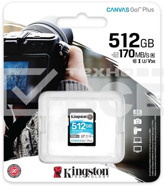 Флеш карта SD 512GB Kingston SDXC Class 10 UHS-I U3 V30 Canvas Go Plus 170MB/s