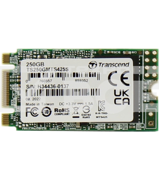 Накопитель SSD M.2 Transcend 250Gb MTS425 TS250GMTS425S (SATA3, up to 500/330MBs, 3D NAND, 90TBW, 22x42мм)
