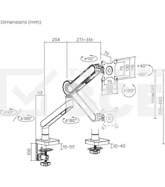 Кронштейн для мониторов Ultramounts UM719W белый 17'-35' макс.10.5кг крепление к столешнице поворот и наклон