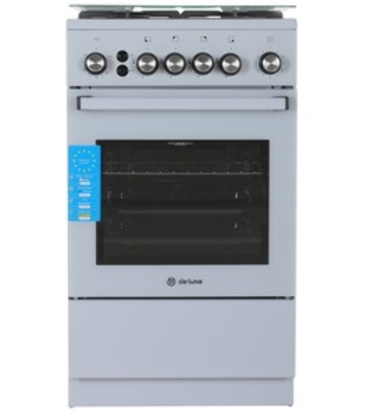 Плита Газовая De Luxe 5040.40г (кр) ЧР-012 серый (стеклянная крышка) реш.чугун