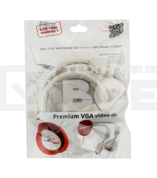 Кабель Gembird/Cablexpert CC-PPVGA-10, Кабель VGA Premium  15M/15M, 3.0м, белый, тройной экран, феррит.кольца 