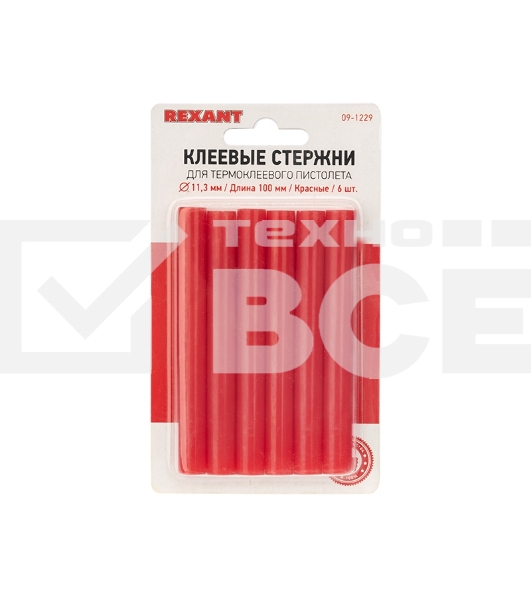 Клеевые стержни Rexant, Ø11 мм, 100 мм, красные, 6 шт., блистер