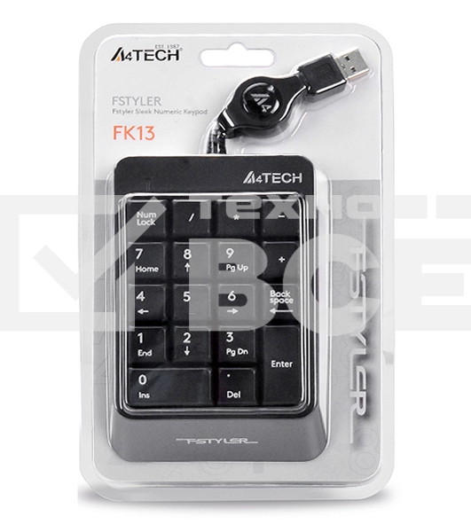 Числовой блок A4Tech Fstyler FK13 проводной, USB, серый