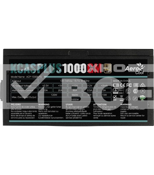 Блок питания Aerocool / Formula KCAS PLUS 1000GM V2 RTL (ACPG-KPK0FEC.12), 1000Вт, 80 PLUS Gold, 140мм, модульный, черный
