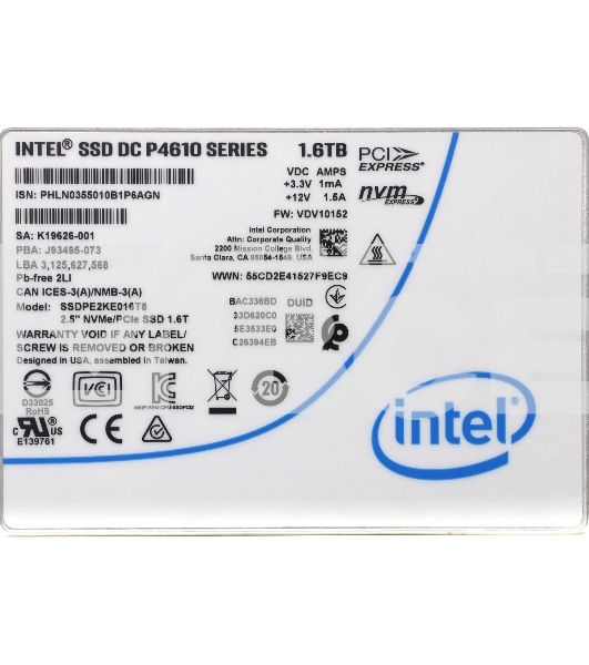 Накопитель SSD Intel DC P4610, 1.6Tb, U.2, PCIe 3.0 x4, NVMe, 2.5