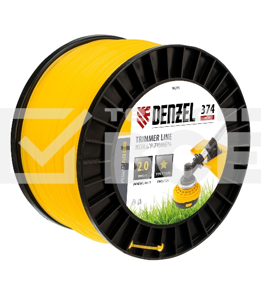 Леска для триммера звезда, 2,0мм х 374м, на DIN катушке FLEX CORD Denzel