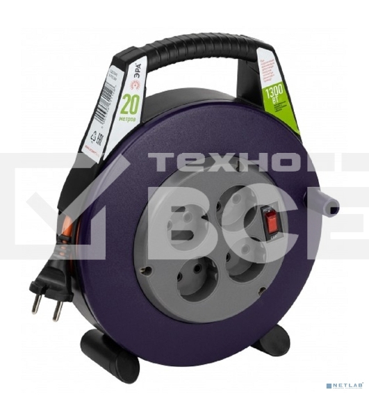 Удлинитель силовой ЭРА BPx-4-2x0,75-20m в закрытом корпусе без заземления с выключателем 4 розетки 20 м ПВС 2x0,75мм2 6А