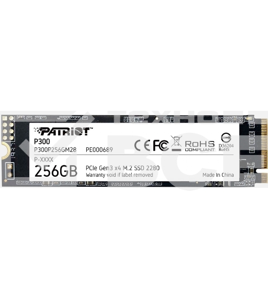 Накопитель SSD Patriot P300, 256GB, PCIe 3.0 x4, M.2 2280, NVMe, R/W 1700/1100